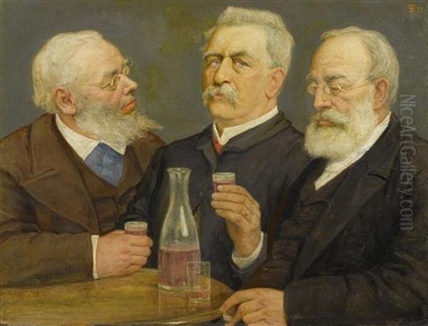 Portrait Von Arnold Bocklin, Rudolf Koller Und Gottfried Keller Oil Painting by Sigismund Righini