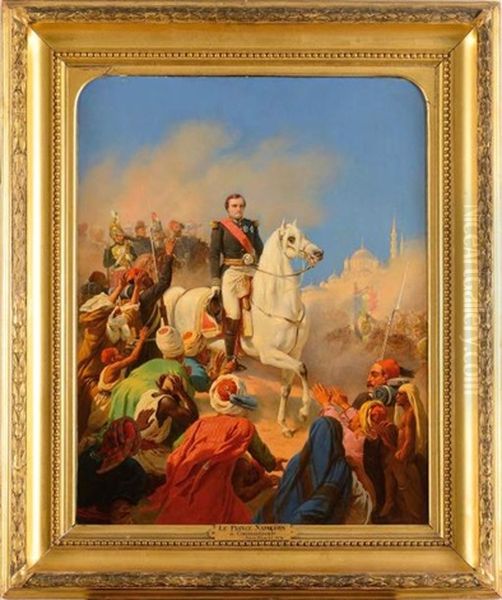 S.a.i. Le Prince Napoleon Se Rendant A La Revue, A Constantinople, Le 17 Juin 1854 Oil Painting by Jules Rigo