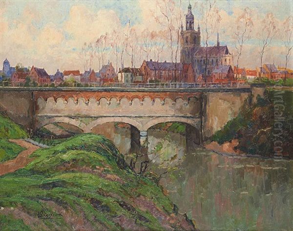 La Ville Vue Du Pont Oil Painting by Louis Rigo