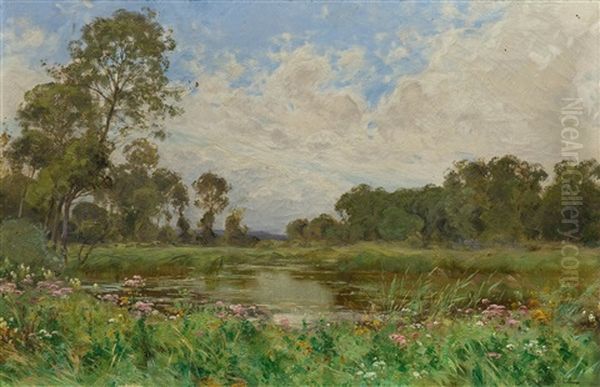 A Summer Landscape With Pond Oil Painting by Albert Gabriel Rigolot