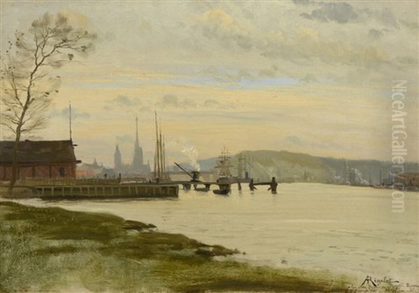 La Seine A Rouen Oil Painting by Albert Gabriel Rigolot