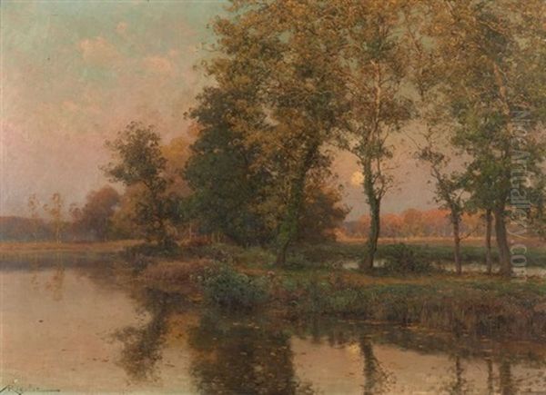 Soir D'automne (vallee D'essonne) Oil Painting by Albert Gabriel Rigolot