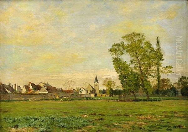 Franskt Landskap Med By Oil Painting by Albert Gabriel Rigolot