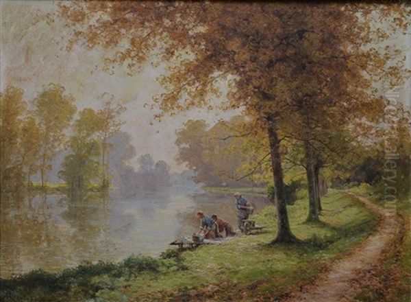 Les Lavandieres A La Riviere Oil Painting by Albert Gabriel Rigolot