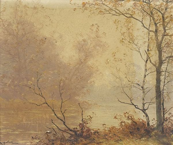 Herbstliche Flussuferpartie Oil Painting by Albert Gabriel Rigolot