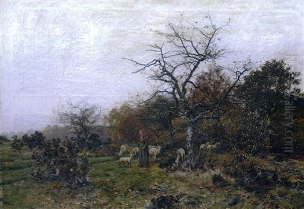 Bergere Et Moutons Oil Painting by Albert Gabriel Rigolot