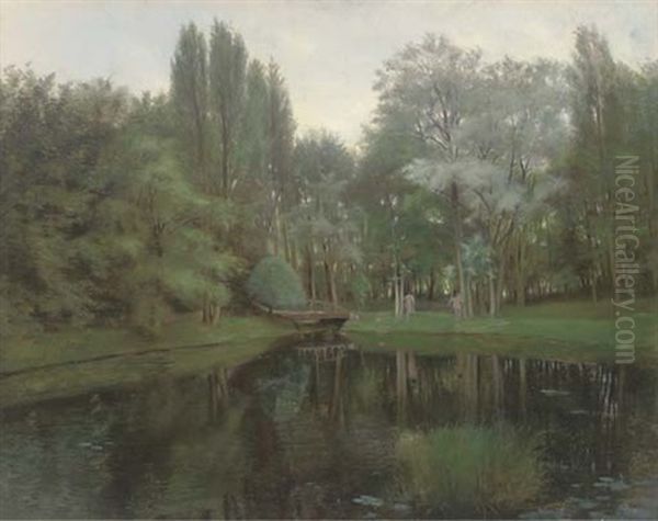 Nudes By A Woodland Pool Oil Painting by Albert Gabriel Rigolot