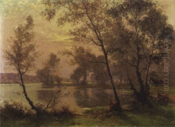 Etang Entoure D'arbres Oil Painting by Albert Gabriel Rigolot