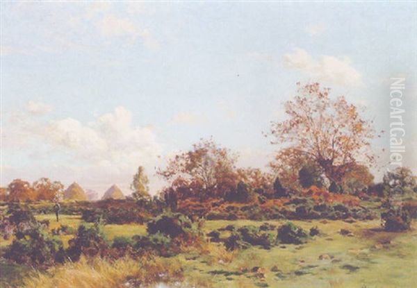 Hay Stooks In A Summer Landscape Oil Painting by Albert Gabriel Rigolot