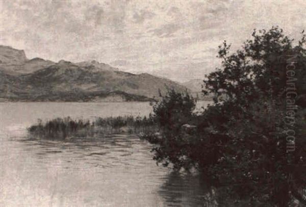 Pond Scene With Mountains by Albert Gabriel Rigolot