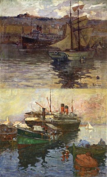 Navires Dans Le Port D'alger (various Sizes; 2 Works) Oil Painting by Alexandre Rigotard