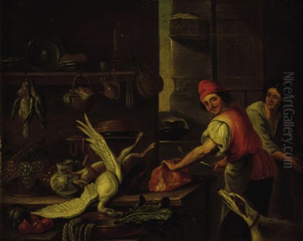 Kitchen Interior Oil Painting by Pieter Cornelisz van Rijck