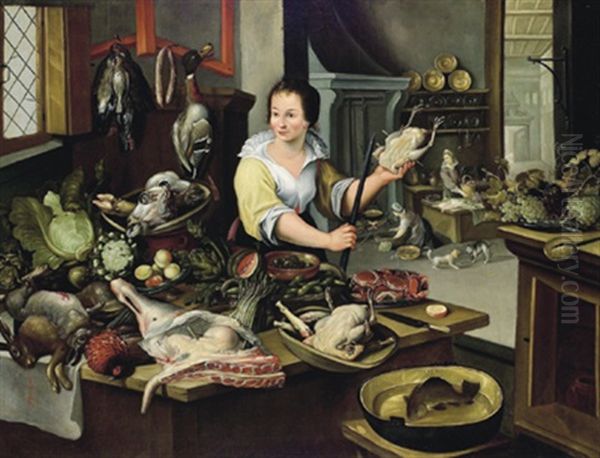 Ein Kuchenstuck Mit Der Kochin Und Zwei Kuchenmagden Oil Painting by Pieter Cornelisz van Rijck