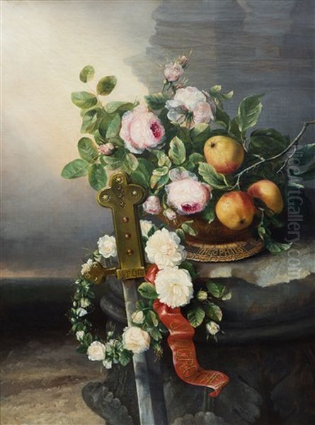 Appels En Rozen, Door De Martelaresse Dorothea Uit Den Hemlschen Hof Van Haren Bruidegom, Den Rechtsgeleerden Romein Theophilius Toegezonden' / Apples And Roses Of The Virgin Martyr Saint Dorothea Oil Painting by Anna Francisca De Rijk