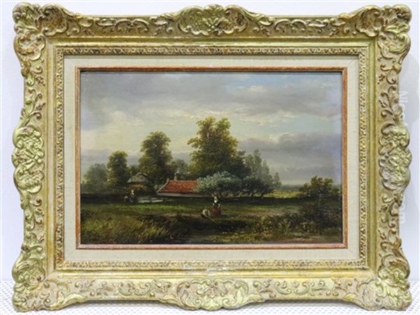 Landschap Met Visser Aan De Sloot Oil Painting by Hermanus Jan Hendrik Rijkelijkhuysen