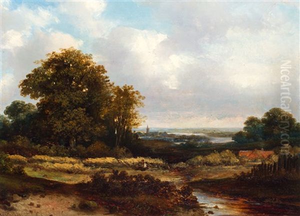 Weids Landschap, In De Verte Een Rivier Oil Painting by Hermanus Jan Hendrik Rijkelijkhuysen