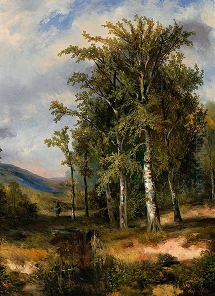 Sommerliche Waldlandschaft Mit Holzleserin Oil Painting by Hermanus Jan Hendrik Rijkelijkhuysen