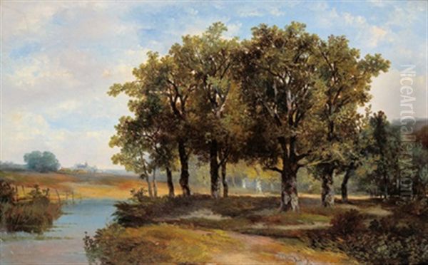 Landschaft Mit Eichenwald Am Altwasser Oil Painting by Hermanus Jan Hendrik Rijkelijkhuysen