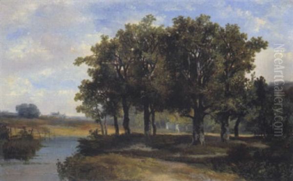 Landschaft Und Eichenwald Am Altwasser Oil Painting by Hermanus Jan Hendrik Rijkelijkhuysen