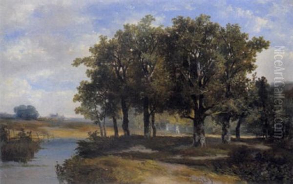 Landschaft Mit Eichenwald Am Altwasser Oil Painting by Hermanus Jan Hendrik Rijkelijkhuysen