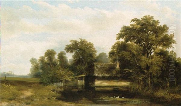 A Cottage Near The Edge Of A Forest Oil Painting by Hermanus Jan Hendrik Rijkelijkhuysen