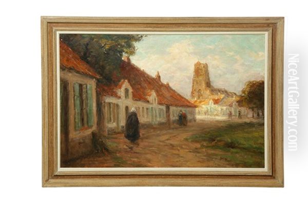 Village Scene Oil Painting by Leon Riket