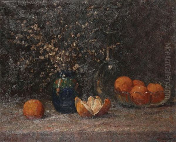 Nature Morte Aux Oranges Et Chaton De Saule Oil Painting by Leon Riket