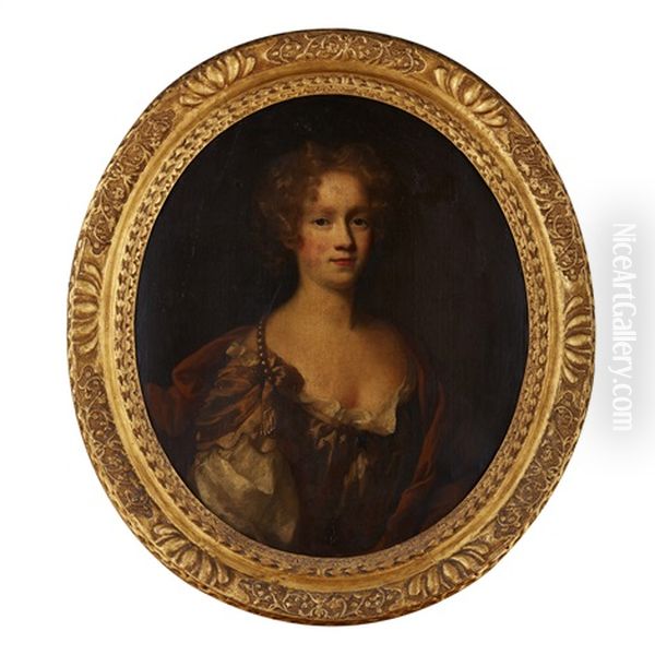 Portrait Of A Lady With Pearls Oil Painting by John Riley