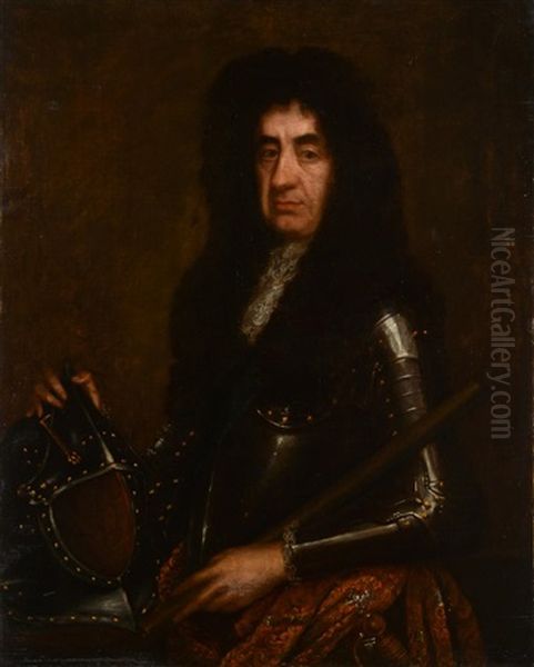 Charles Ii, Half Length Wearing Armour Oil Painting by John Riley