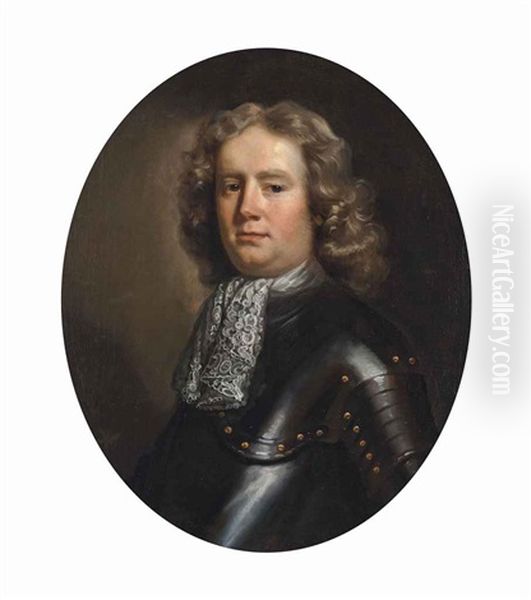 Portrait Of Sir John Guise (c.1654-1695), 2nd Baronet Of Elmore, Half-length, In Armour, With A White Lace Stock by John Riley