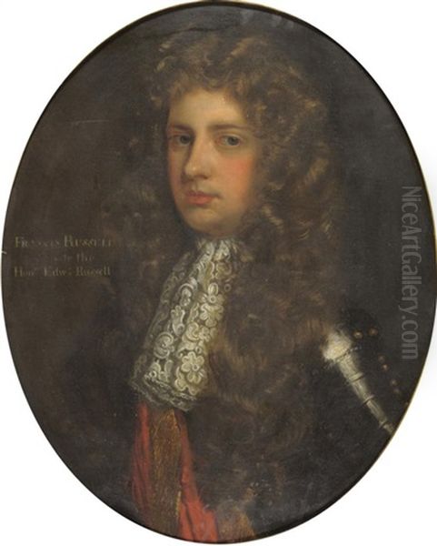 Portrait Of Francis Russell, Song Of The Hon. Edwd Russell, Half Length, Wearing Period Costume And Armour With A Powedered Wig Oil Painting by John Riley