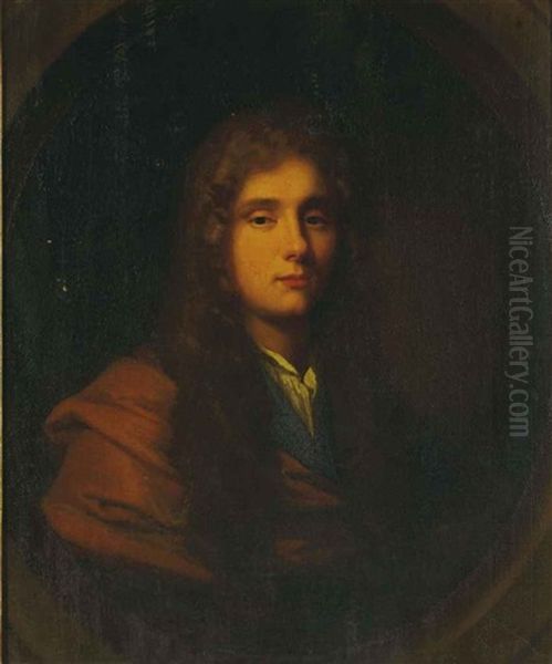 Portrait Of A Gentleman In A Brown Cloak Oil Painting by John Riley