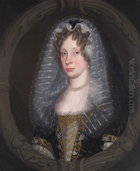 Portrait Of A Lady, Wearing A Veil Oil Painting by John Riley