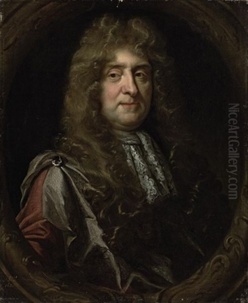 Portrait Of Sir John Buckworth In A Mantle And A Lace Collar Oil Painting by John Riley