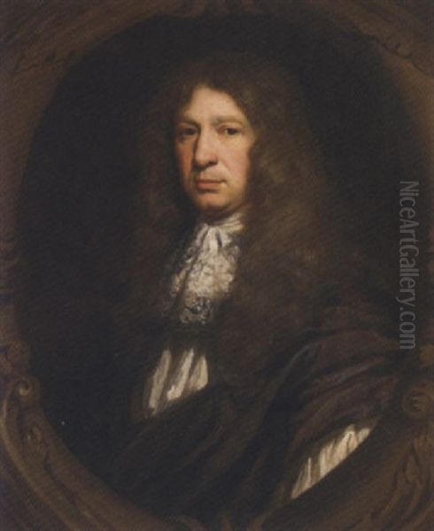 Portrait Of Sir John Streynsham Master In Brown Robes Oil Painting by John Riley