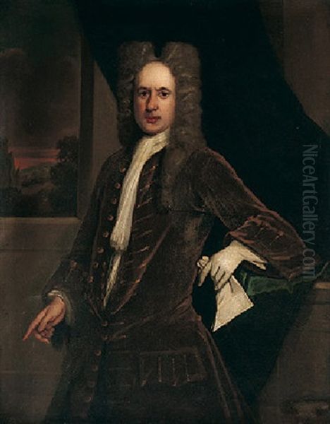 Portrait Of James Hilhouse Wearing A Brown Coat Oil Painting by John Riley