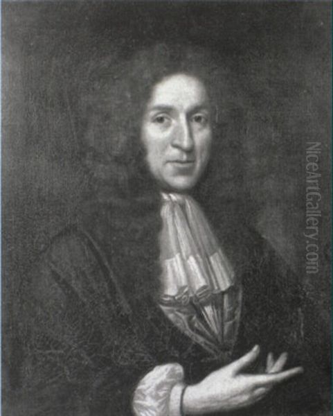 Portrait Of A Gentleman Wearing A Full-bottomed Wig And White Cravat Oil Painting by John Riley