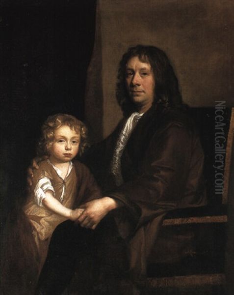 Portrait Of Thomas Rowe And His Son Oil Painting by John Riley