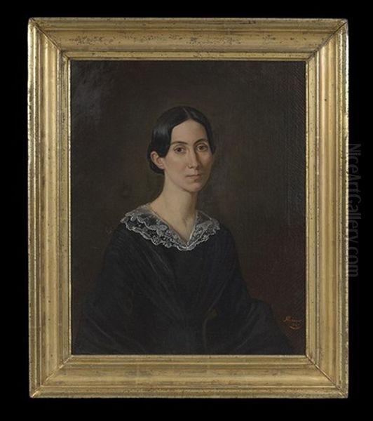 Portrait Of A Creole Lady In A Lace Collar Oil Painting by Adolf D. Rinck