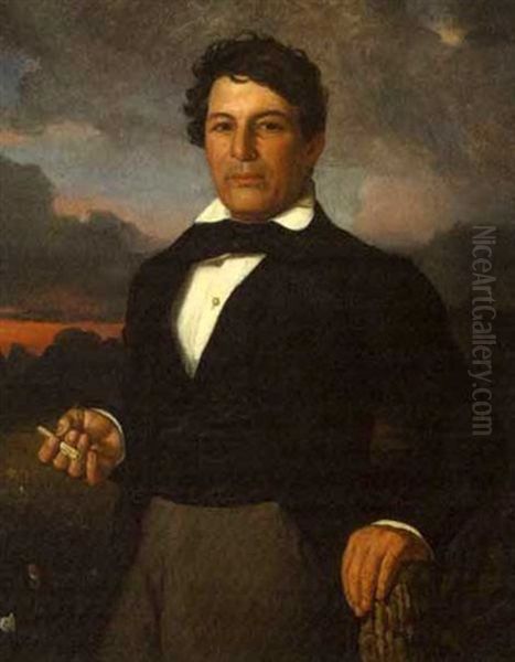 Portrait Of A Louisiana Gentleman Holding A Cigarette Oil Painting by Adolf D. Rinck