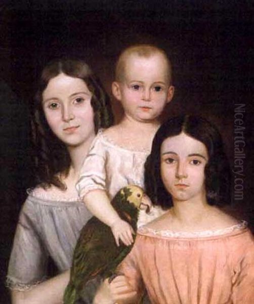 Humphrey Children With Their Parrot Oil Painting by Adolf D. Rinck