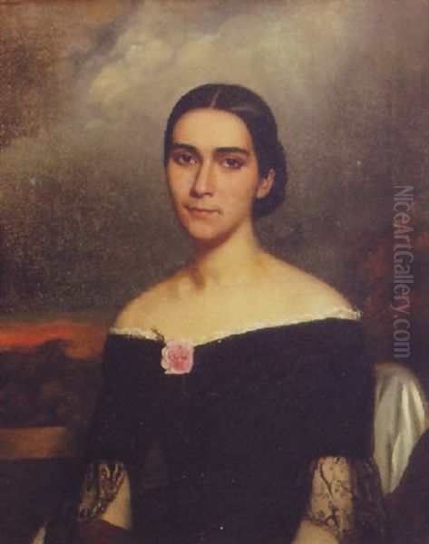 Portrait Of A Creole Woman With Rose At Her Breast Oil Painting by Adolf D. Rinck