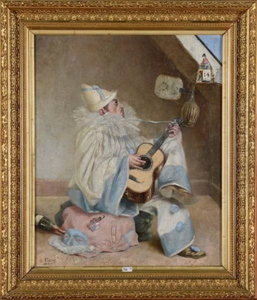 Pierrot Jouant De La Guitare Un 14 Fevrier Oil Painting by Edmond Rinckenbach