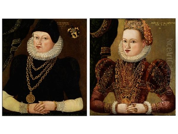 Bildnisse Einer Adeligen Dame Im Alter Von 22 Und Von 27 Jahren (pair) Oil Painting by Ludger Tom Ring the Younger