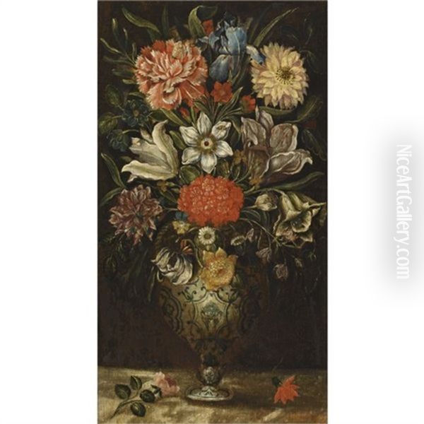 Still Life With A Bouquet Of Flowers In A Porcelain Vase Oil Painting by Ludger Tom Ring the Younger