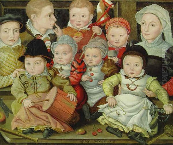 Group Portrait Of Children Oil Painting by Ludger Tom Ring the Younger