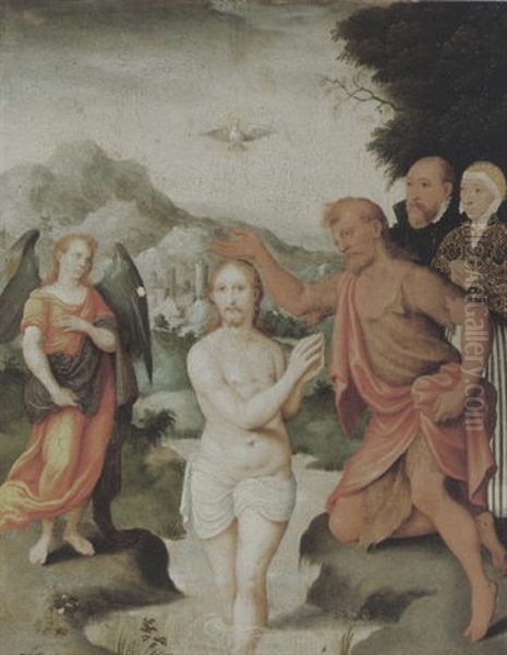 Die Taufe Christi Durch Johannes Mit Engel Und Stifterpaar Oil Painting by Hermann Tom Ring