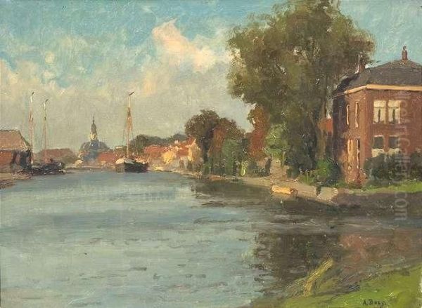 Row Of Houses At A Canal Oil Painting by Axel Borg