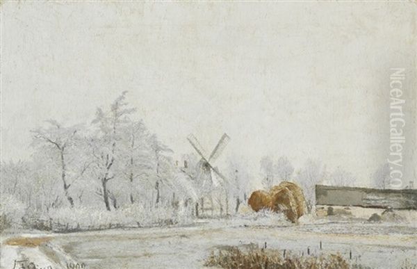 Quiet Winter Day With Frosty Mist Oil Painting by Laurits Andersen Ring