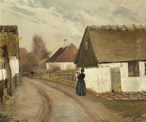 Street Scene In The Village Eno, Springtime Oil Painting by Laurits Andersen Ring